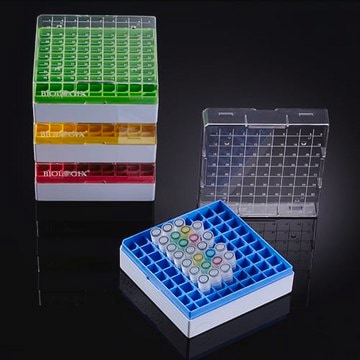 Polycarbonate freezer boxes, assorted colors 81-place, 2-inch, numbered grid