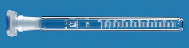 BRAND&#174; test tube, graduated, glass capacity 30&#160;mL, with PP-stopper NS 14/23