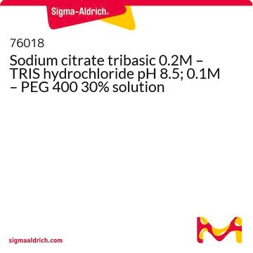 Sodium citrate tribasic 0.2M – TRIS hydrochloride pH 8.5; 0.1M – PEG 400 30% solution