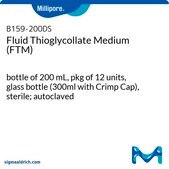 Fluid Thioglycollate Medium (FTM) bottle capacity 300 mL, bottle filling volume 200 mL, closure type, Red flip cap with septum, pack of 12 bottles