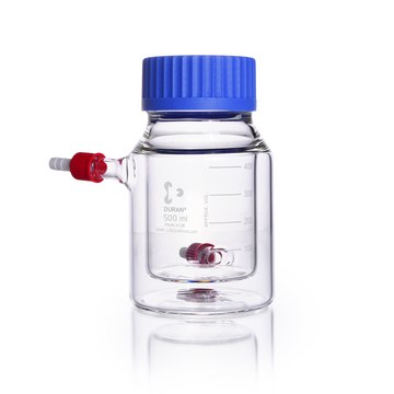 Duran® double walled jacketed GLS 80 bottle capacity 500 mL, polypropylene pour ring, blue polypropylene cap