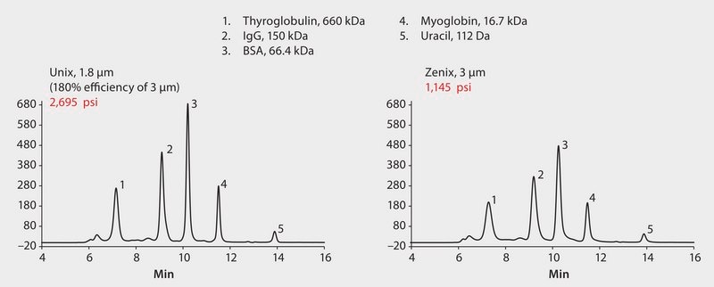 UHPLC Analysis of Protein Standard on Unix™ SEC-300: Efficiency Advantage application for UHPLC