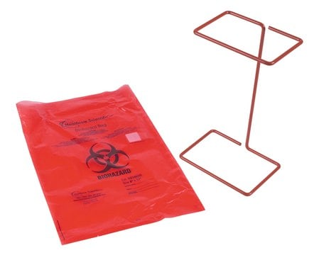 Wire biohazard bag holder W × L 91&#160;mm × 128&#160;mm, red