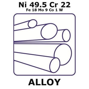 Hastelloy&#174; X alloy, Ni49.5Cr22Fe18Mo9Co1W 100mm rod, 9.5mm diameter