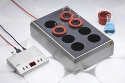 2mag stirring drybath 8-250 ERL with external heatMIXcontrol control unit inc 8 contact adapters, AC/DC input 100 - 240 V, Schuko plug