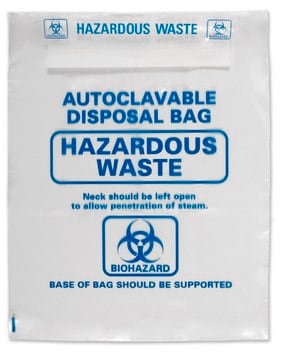 Autoclave disposal bags H × W × thickness 660&#160;mm × 310&#160;mm × 2.0&#160;mm, transparent polypropylene (with blue biohazard labeling )