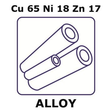 Nickel silver (18) alloy, Cu65Ni18Zn17 500mm tube, 1.6mm outside diameter, 0.15mm wall thickness, 1.3mm inside diameter, hard