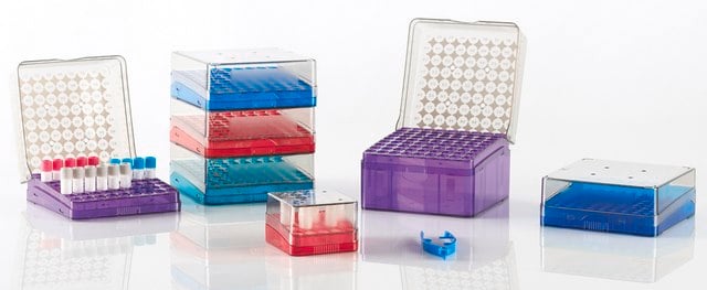 Arctic Squares&#174; Cryostorage Box Holds 81 x 2 mL tubes, assorted colors polycarbonate, pk of 4