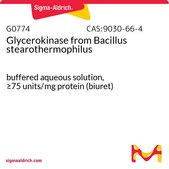 Glycerokinase from Bacillus stearothermophilus buffered aqueous solution, ≥75 units/mg protein (biuret)