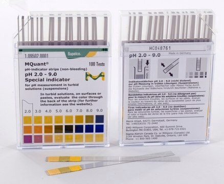 pH-indicator strips pH 2.0 - 9.0 non-bleeding, pH range 2.0-9.0, colorimetric, graduations and accuracy accuracy: 1&#160;pH unit, MQuant&#174;