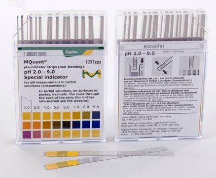 Tiras indicadoras de pH pH 5,0 - 10,0 non-bleeding, colorimetric, pH range  5.0-10.0, graduations and accuracy accuracy: 0.5 pH unit, MQuant®