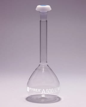 Pyrex&#174; Volumetric flask, heavy duty, class A, works certified, USP/ISO/DIN tolerances capacity 250&#160;mL