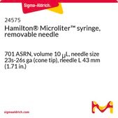 Hamilton® Microliter™ syringe, removable needle 701 ASRN, volume 10 μL, needle size 23s-26s ga (cone tip), needle L 43 mm (1.71 in.)