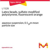 Latex beads, sulfate-modified polystyrene, fluorescent orange aqueous suspension, 0.1 μm mean particle size