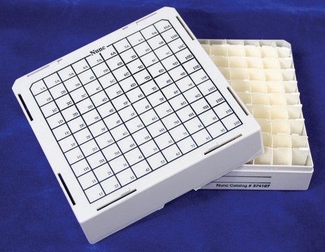 Nunc&#174; MAX-100 Cryostore storage boxes MAX-100 w/ 10 x 10 divider, for cryovial size 1.0-1.8mL, 24/cs