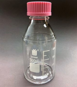 Synthware&#8482; Glass wide mouth media bottle borosilicate glass 3.3, capacity 500&#160;mL, pink polypropylene cap