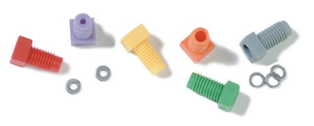 Cheminert&#174; 管道接头 1/4-28 male UNF for 1/8 in. O.D. tubing 3 mm, (mixed colors)