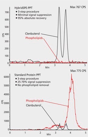 LC/MS Analysis of Clenbuterol In Plasma on Astec® CHIROBIOTIC® T with Phospholipid Removal using HybridSPE® Phospholipid application for SPE, application for LC-MS