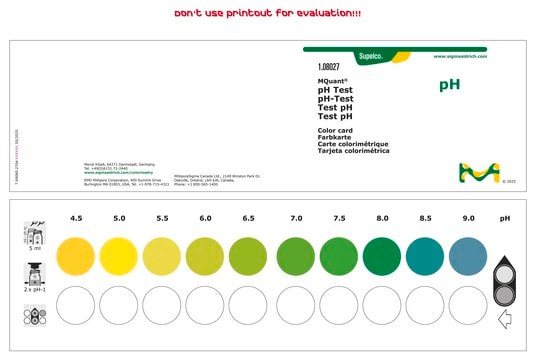 pH Test colorimetric, pH range 4.5-9.0, graduations and accuracy accuracy: 0.5 pH unit