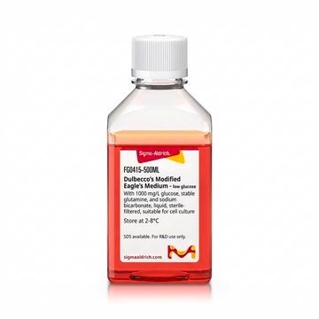 Dulbecco’s Modified Eagle’s Medium - low glucose With 1000 mg/L glucose, stable glutamine, and sodium bicarbonate, liquid, sterile-filtered, suitable for cell culture