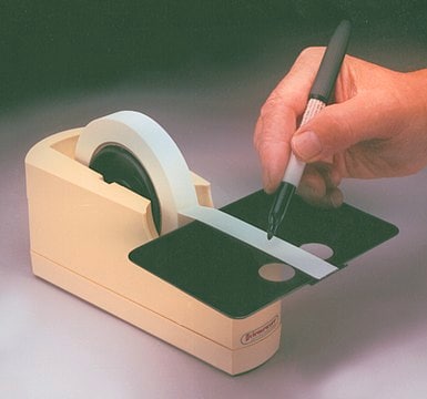 Write-on&#8482; label-tape dispenser comes with built-in cutting-edge, plus finger holes that permit easy removal of tap