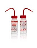 Azlon&nbsp;Multi-Lingual Safety Wash Bottles With Driplok Vapor Venting label, Acetone (in English, French, Spanish), capacity 250&#160;mL