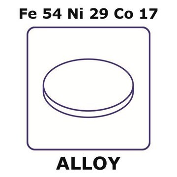 Glass Sealing Alloy, Fe54Ni29Co17 foil, 50mm disks, 0.25mm thickness, annealed
