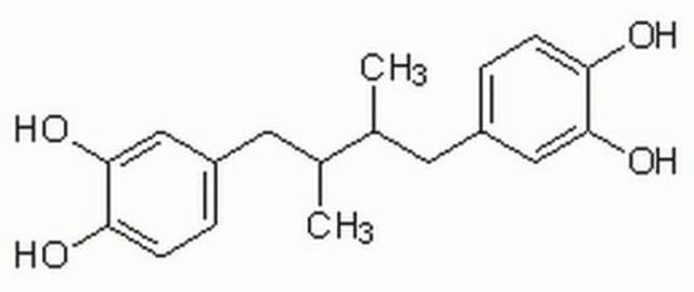 NDGA A cell-permeable antioxidant and a selective lipoxygenase (LOX) inhibitor (IC&#8325;&#8320; = 200 nM, 30 &#181;M, and 30 &#181;M for 5-LOX, 12-LOX, and 15-LOX, respectively) over cyclooxygenase (IC&#8325;&#8320; = 100 &#181;M).