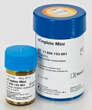 cOmplete&#8482;, Mini Protease Inhibitor Cocktail Tablets provided in a glass vial
