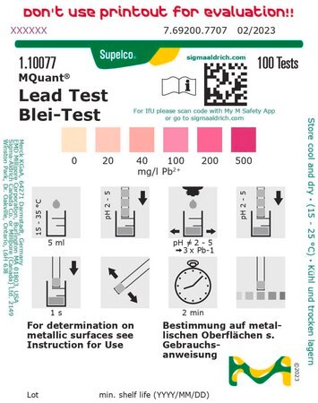 Lead Test colorimetric, 20-500 mg/L (Pb), MQuant®