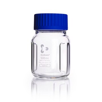 DURAN® baffled wide mouth bottle GLS 80 capacity 500 mL, clear borosilicate glass 3.3 bottle
