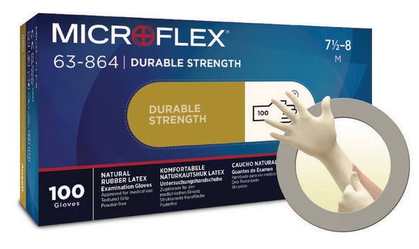 Microflex&#174; 63-864 Diamond Grip&#174; powder-free latex gloves size 7&#8209;71/2 M