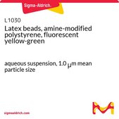 Latex beads, amine-modified polystyrene, fluorescent yellow-green aqueous suspension, 1.0 μm mean particle size