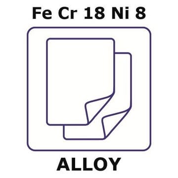 Stainless Steel - AISI 302 alloy, FeCr18Ni8 foil, 25 x 25mm, 0.0125mm thickness, hard, light tight (lt)