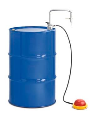 Withdrawal system for solvents with manual pressue build-up, for use with 200L drums and barrels