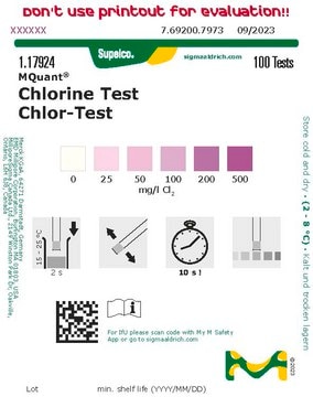 Chlorine Test colorimetric, 0-500&#160;mg/L (Cl2), MQuant&#174;