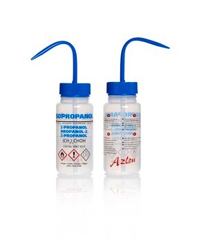 Azlon&nbsp;Multi-Lingual Safety Wash Bottles With Driplok Vapor Venting label, Isopropanol (in English, French, Spanish), capacity 250&#160;mL