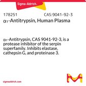 α1-Antitrypsin, Human Plasma α1-Antitrypsin, CAS 9041-92-3, is a protease inhibitor of the serpin superfamily. Inhibits elastase, cathepsin G, and proteinase 3.