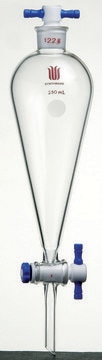 Synthware&#8482; Squibb-style separatory funnel with PTFE stopcock and PTFE stopper 250 mL, top joint: ST/NS 19/22