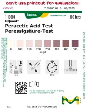 过氧乙酸测试预装试剂 colorimetric, 100-500 mg/L (peracetic acid), MQuant®