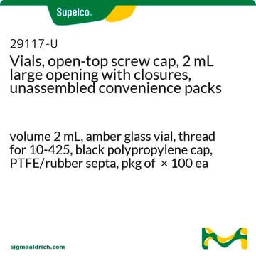 2mL 带盖广口螺纹口样品瓶&#65292;未组装便利套装 volume 2&#160;mL, amber glass vial, thread for 10-425, black polypropylene cap, PTFE/rubber septa, pkg of × 100&#160;ea