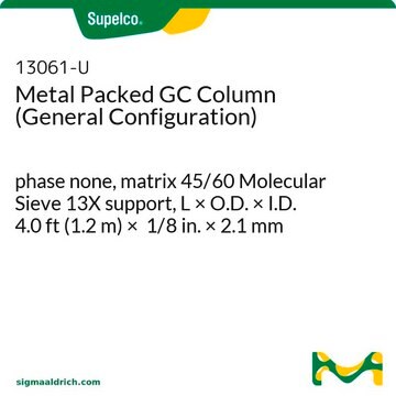 金属填充GC色谱柱（常规配置） phase none, matrix 45/60 Molecular Sieve 13X support, L × O.D. × I.D. 4.0&#160;ft (1.2&#160;m) × 1/8&#160;in. × 2.1&#160;mm