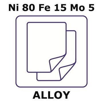 High permeability magnetic alloy, Ni80Fe15Mo5 foil, 25 x 25mm, 0.012mm thickness, light tight (lt)