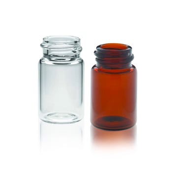 WHEATON&#174; Diagnostic Vials amber, vial capacity × diam. × H 20&#160;mL × 30&#160;mm × 52&#160;mm, without cap, pkg of 480&#160;ea