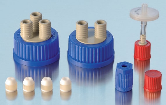 Duran&#174; GL 45 connection system caps and accessories GL 45 blue PP screw cap with 2 x GL 14 ports