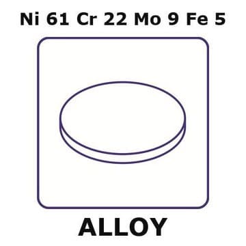 Inconel&#174; 625 - corrosion resistant alloy, Ni61Cr22Mo9Fe5 foil, 6mm disks, 0.10mm thickness, annealed