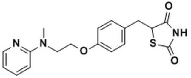 Rosiglitazone A thiazolidinedione compound that acts as an anti-diabetic agent and serves as a potent and selective agonist of peroxisome proliferator-activated receptor-&#947; (PPAR&#947;) (Kd ~40 nM) in fat cells.