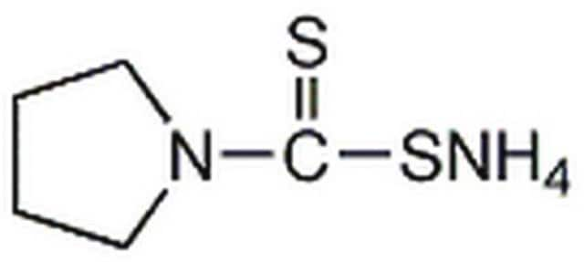 1-吡咯烷硫代羧酸，胺盐 Cell permeable. Inhibits the induction of NOS activity in rat alveolar macrophages. Prevents apoptosis in human HL-60 cells and thymocytes, but induces apoptosis in human and rat smooth muscle cells.