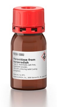 Peroxidase from horseradish Type II, essentially salt-free, lyophilized powder, 150-250&#160;units/mg solid (using pyrogallol)