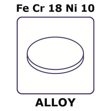 Stainless Steel - AISI 304 alloy, FeCr18Ni10 foil, 25mm disks, 0.1mm thickness, annealed